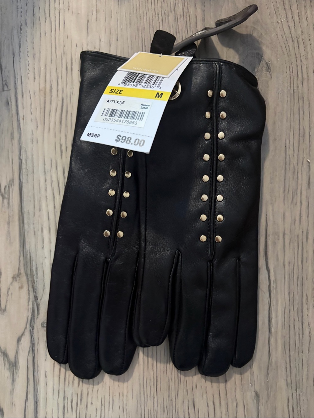 Michael kors Black Leather Gloves with Gold Stud Detailing